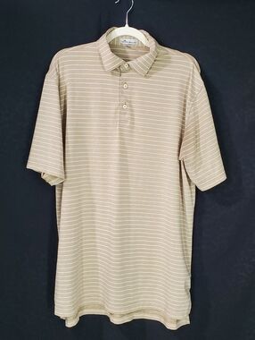 Peter Millar Beige Striped Polo Shirt Golf Business Casual